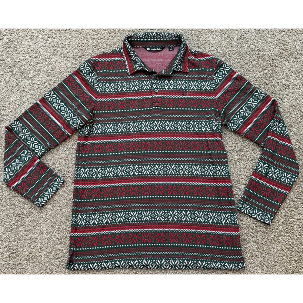 Travis Mathew Men's Long Sleeve Polo Sweater Button Christmas Holiday Sz  Medium